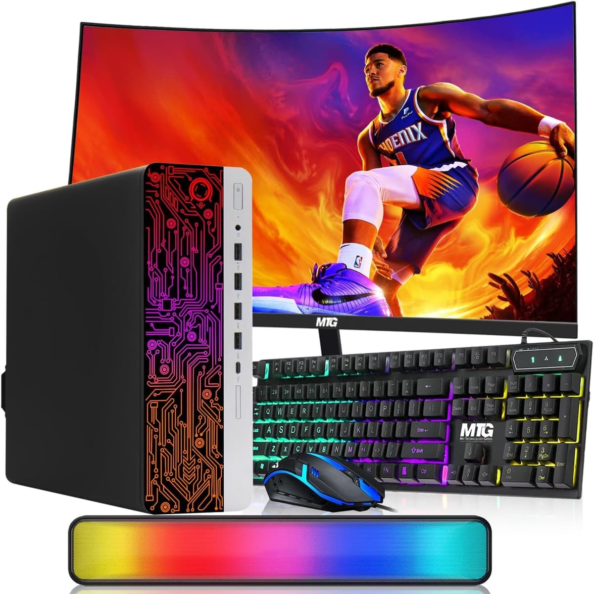 HP ProDesk Computadora de Escritorio RGB PC Intel i5 6ª Gen. Procesador Quad-Core 16GB DDR4 RAM 256GB SSD, Monitor Curvo de 24 Pulgadas, Teclado y Mouse Gaming, WiFi Integrado, Windows 11 (Reacondicionado) 600G3