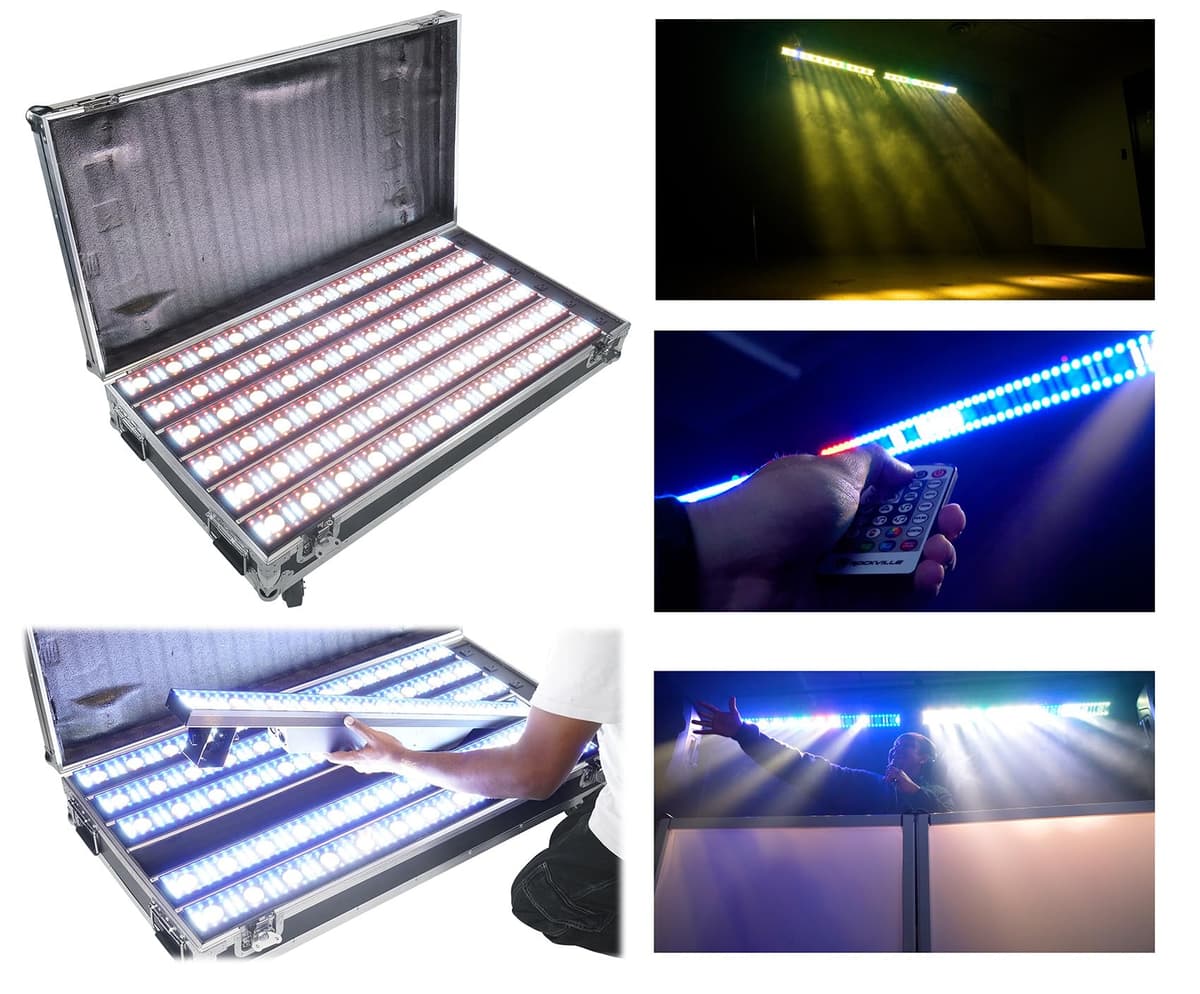 Rockville Pixel Hybrid Pack 6 Barra de Luces Wash/Strobe/Blinder con Batería y DMX Inalámbrico DMX Lights