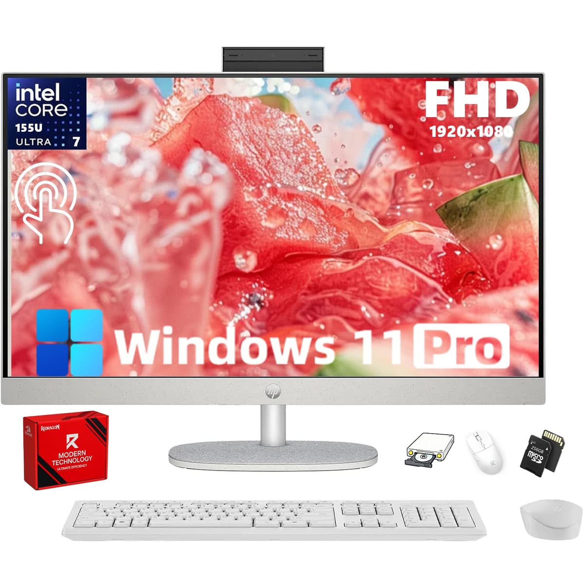 HP Desktop AIO táctil de 27" - Pantalla FHD antirreflejo, Intel Ultra 7 155U (12 núcleos), base ajustable en altura, cámara IR FHD, Windows 11 Pro, 64GB DDR5 + 1TB SSD HP All-in-One