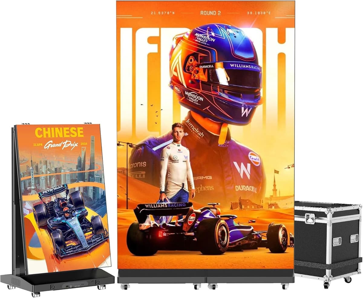 RIXZSIW Pantalla LED Digital Publicitaria 80" P1.86 Foldable Seamless con Flight Case, 2 Unidades