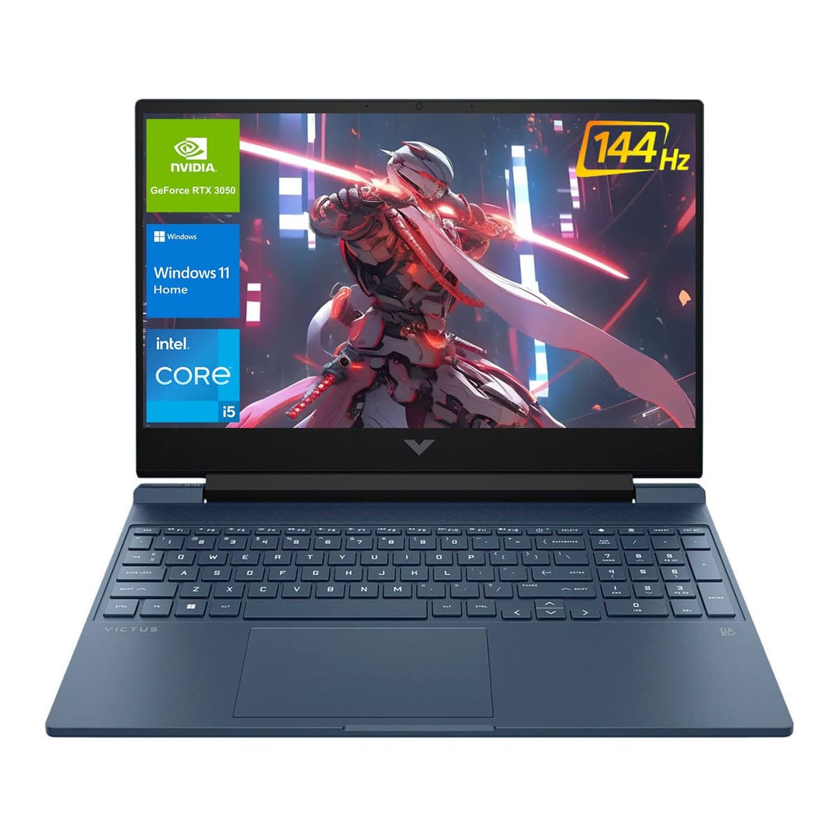 HP Victus 15.6" i5 para juegos, pantalla 15.6" FHD 1920×1080 144Hz, Intel Core i5-12450H, NVIDIA GeForce RTX 3050, 16GB RAM, 1TB SSD, teclado retroiluminado, touchpad, lector de tarjetas SD, webcam, HDMI, Wi-Fi 6, Windows 11 Home, color azul 15-FA1093DX