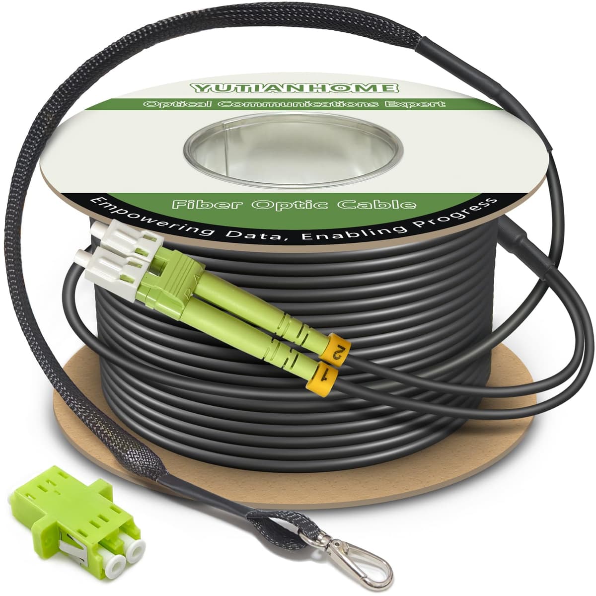 YUTIANHOME 1000 pies/300 m OD 5 mm TPU industrial 40Gb OM5 fibra LC a LC exterior blindada cable patch fibra dúplex multimodo banda ancha 50/125 LC-LC con kit de ojo de tracción instalado en un extremo YT-LC-OM5-5.0-300m