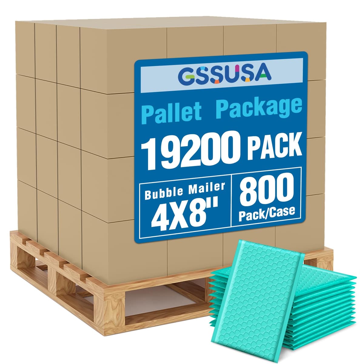 GSSUSA Teal Bubble Mailers 4x8 pulgadas, pack 19200