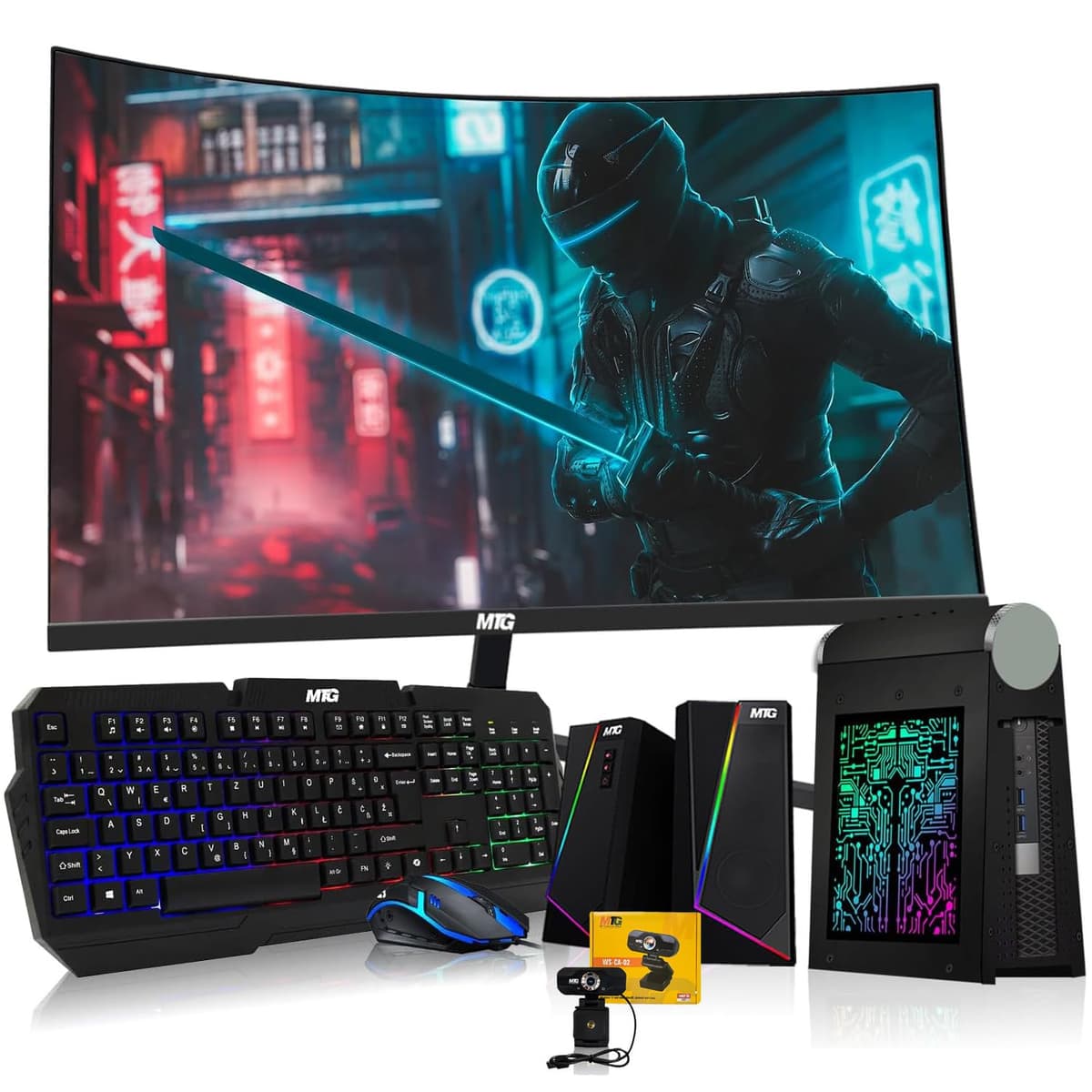 TechMagnet CyberCube Mini PC Bundle - Intel Core i5, 32GB RAM, 1TB SSD, Monitor Curvo 27", RGB, Webcam, Windows 11 Pro (Renewed) TMZeusPro01