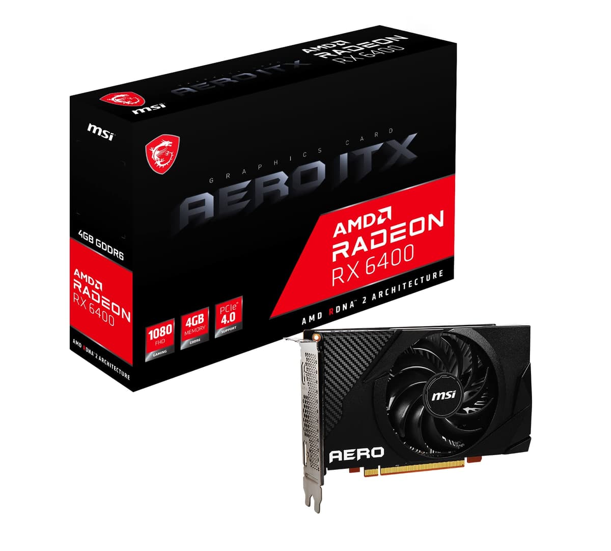 MSI Gaming Radeon RX 6400 64-bit 4GB GDDR6 DP/HDMI PCIe 4 Ventilador Torx Único FreeSync DirectX 12 VR Ready ITX OC Tarjeta de Video (RX 6400 AERO ITX 4G) Radeon RX 6400 AERO ITX 4G