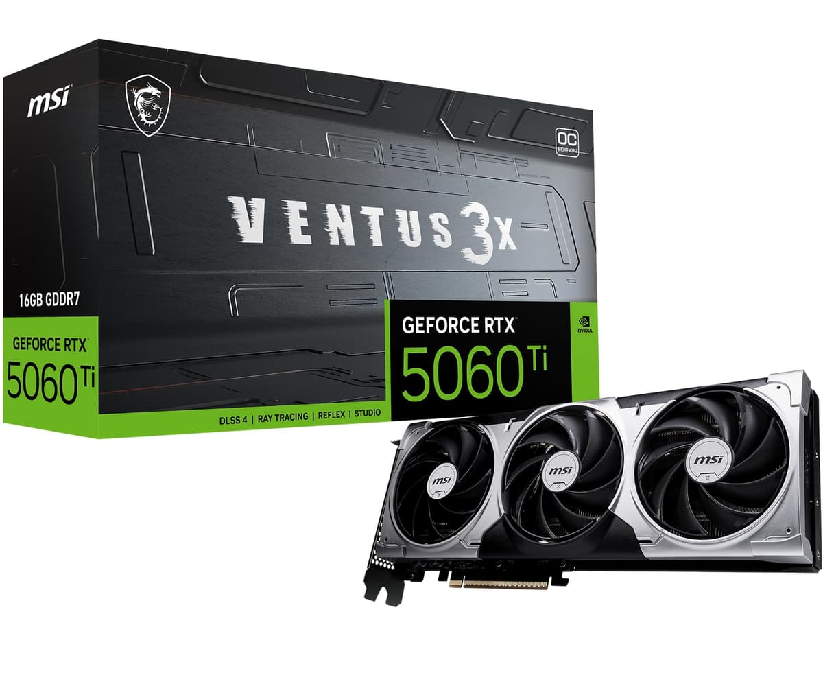 msi Gaming RTX 5060 Ti 16G Ventus 3X OC Tarjeta Gráfica (16GB GDDR7,128 bits, Rendimiento Extremo: 2617 MHz, DisplayPort x3 2.1a, HDMI 2.1b, Arquitectura NVIDIA Blackwell) G506T-16V3C