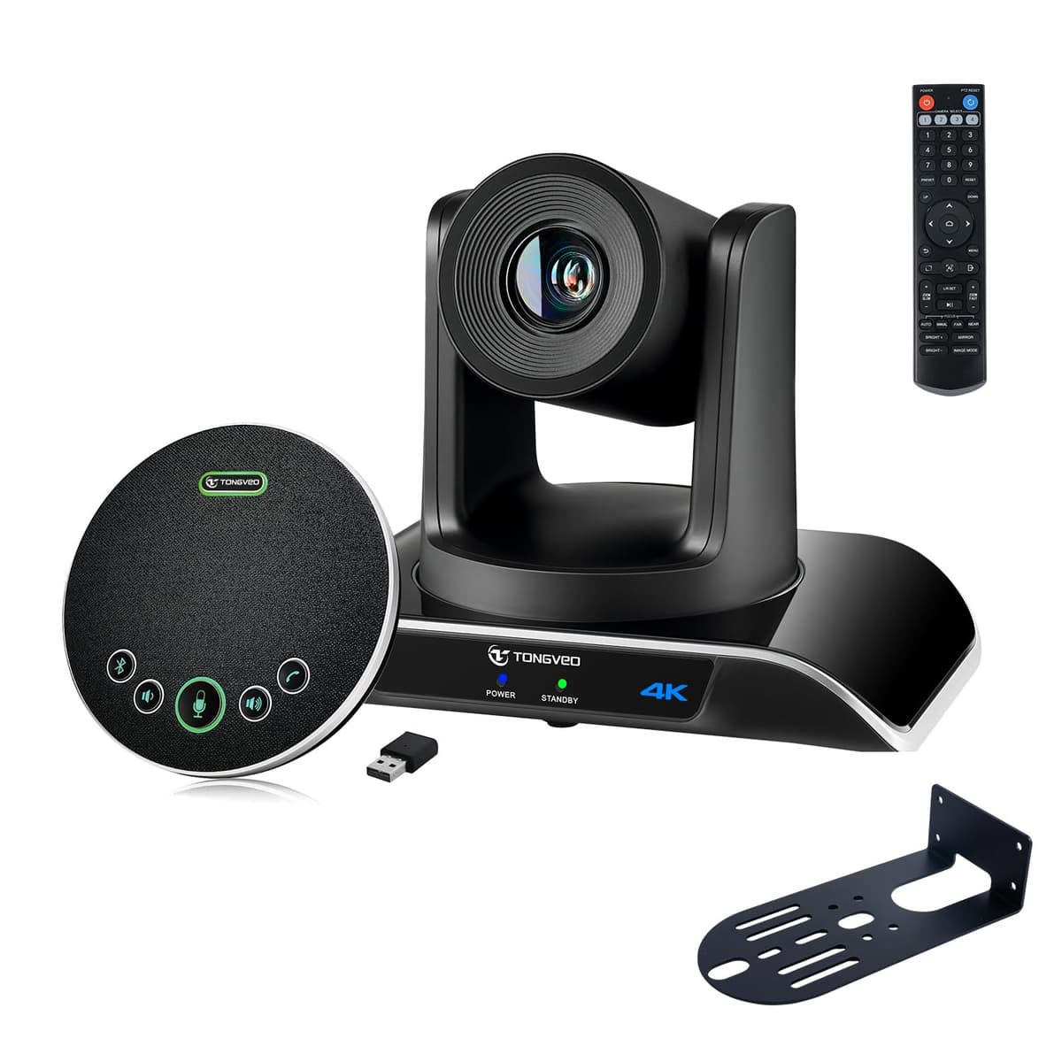 TONGVEO Sistema de Cámara PTZ 4K para Sala de Conferencias con Auto-seguimiento AI Zoom 20x Cámara PTZ 4K Salidas USB3.0 HDMI LAN y Bocina Bluetooth con Micrófono para Reuniones Remotas Grandes VHD20H4K-AI+M3B