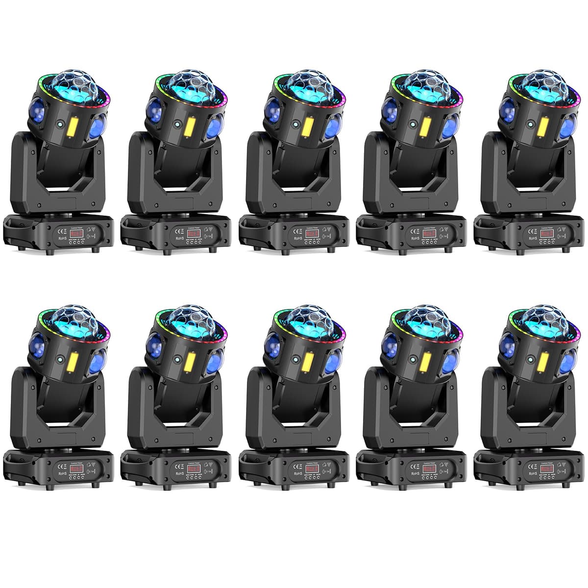 GdjRttk Luz Móvil LED 120W Moving Head RGBW con Efectos Beam y Strobe, DMX512, 3 Ejes (Paquete de 10) 2620