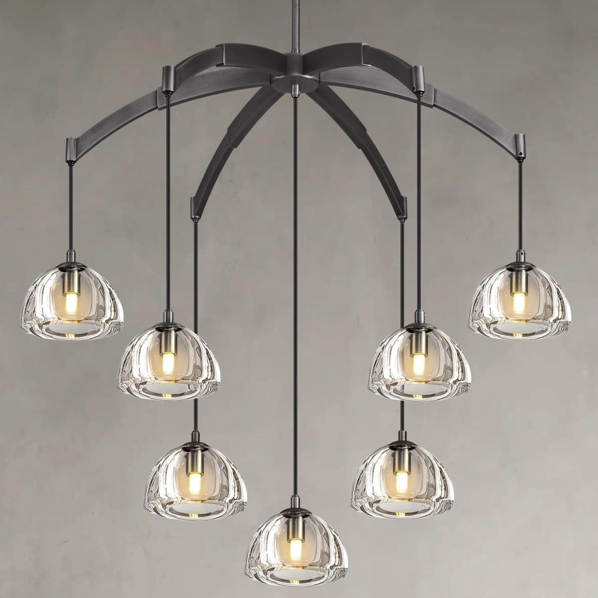 Lámpara candelabro moderna Joyunleo cristal negro redondo 7 luces 34" wansi2022102814