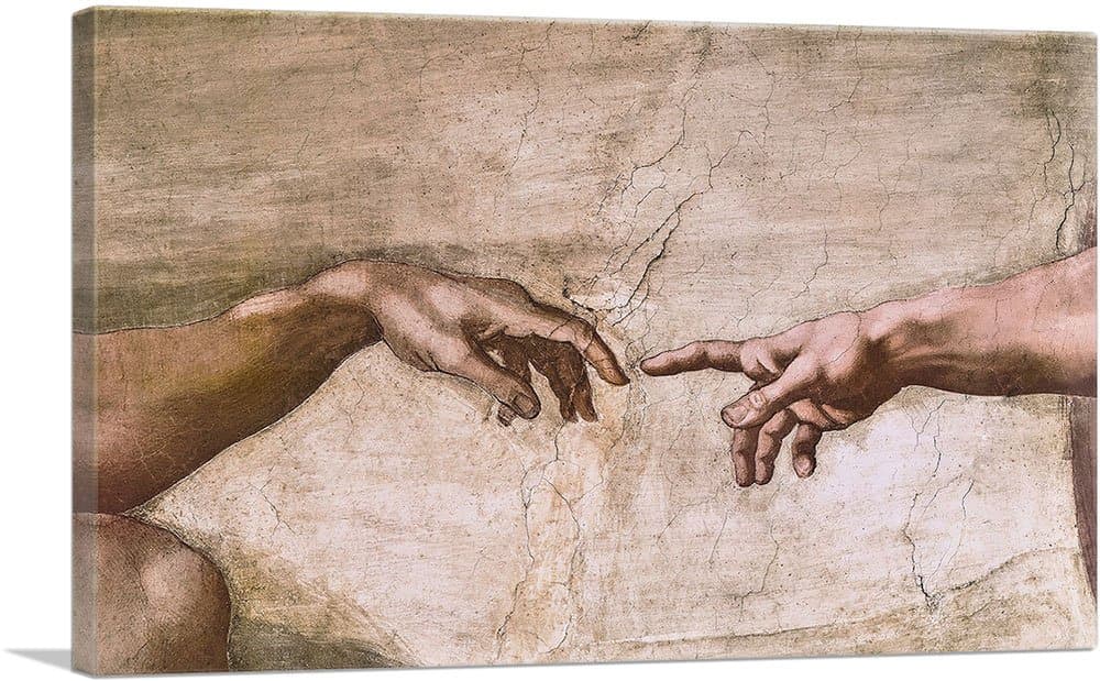 ARTCANVAS Sistine Chapel Ceiling - Detalle Manos de Dios y Adán, Lienzo Estirado 60 x 40