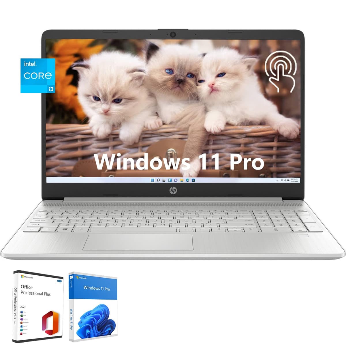 HP 15.6 pulgadas Pantalla Táctil Esencial, i3-1215U (Hasta 4.4 GHz, Supera a i5-1135G7), 32 GB RAM, 1 TB SSD, WiFi, Bluetooth, Teclado Numérico, Windows 11 Pro con Licencia Vitalicia de Microsoft Office HP Touch-Screen Laptop