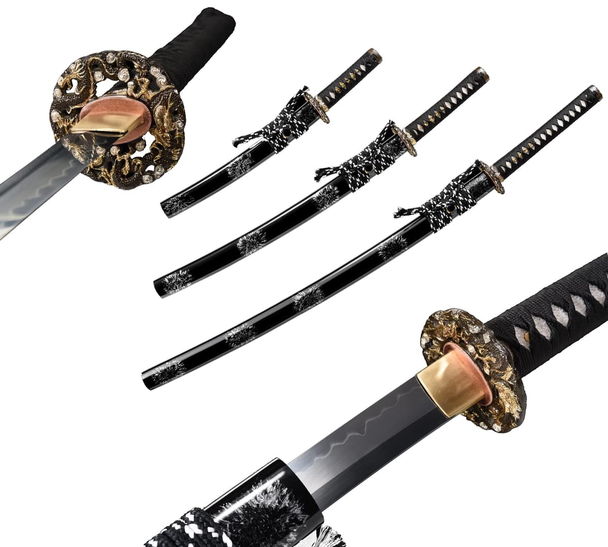 Lyuesword Set 3 Piezas Katana Wakizashi Tanto Forjado a Mano (Hoja funcional)