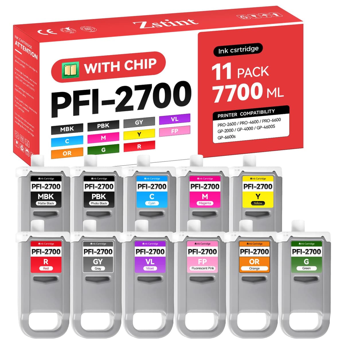 Zstint juego de tanques de tinta PFI-2700 pigmento 11-pack 700ml PFI-2700 Ink-11 Pack