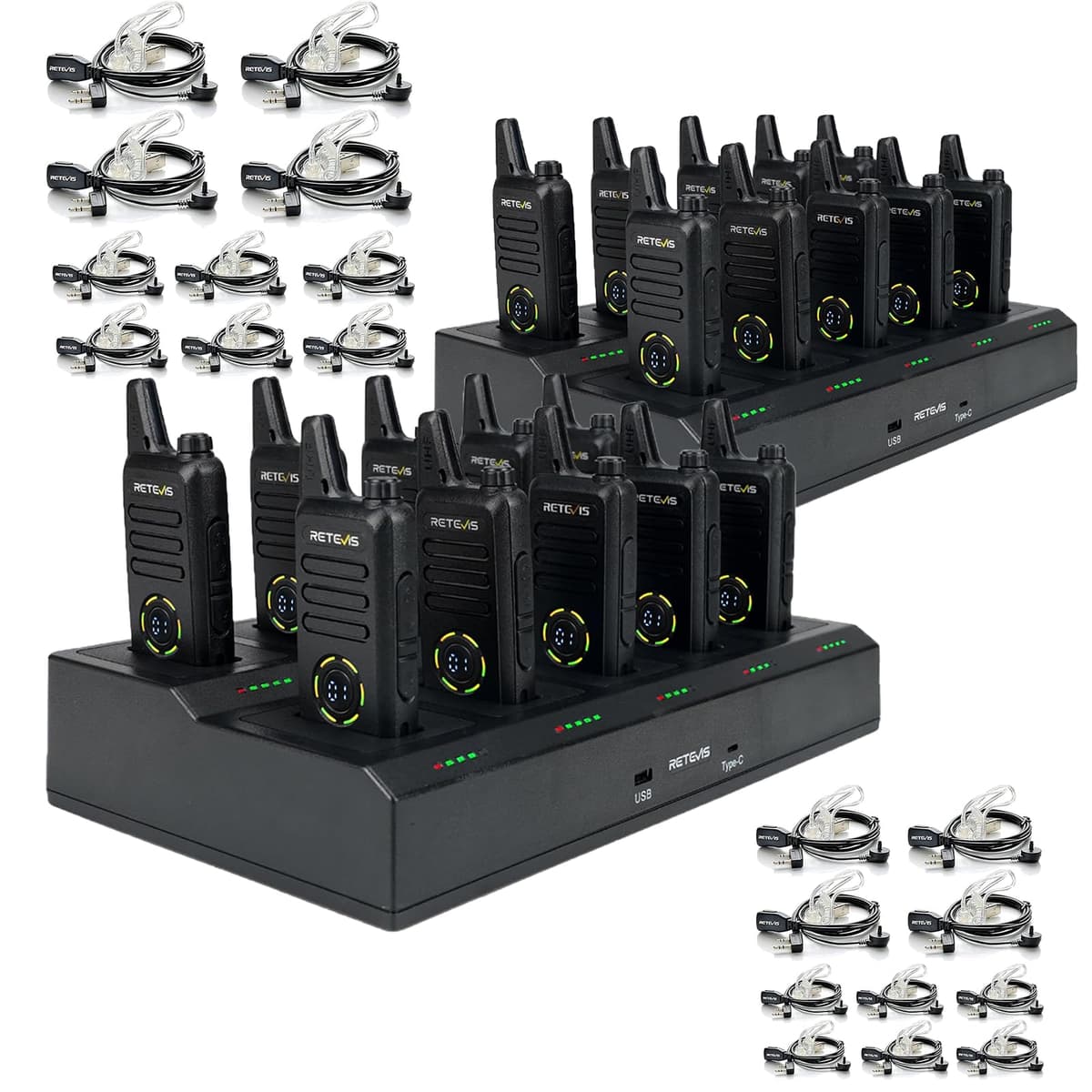 Retevis RT22S Walkie Talkies Recargables para Adultos con Auricular y Cargador en Grupo (20 Pack) EZTalk 80