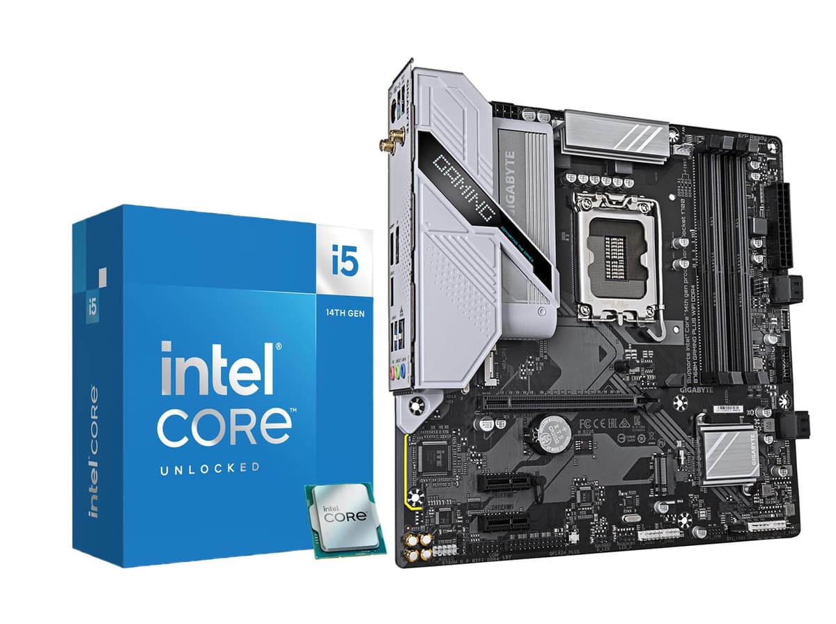 Combo CPU y Placa Madre MICRO CENTER - Procesador de Escritorio desbloqueado Core i5-14600K 14 (6P+8E) núcleos hasta 5.3 GHz con Placa Madre GIGABYTE B760M Gaming Plus WiFi DDR4 LGA1700 14600KB760MGPWF