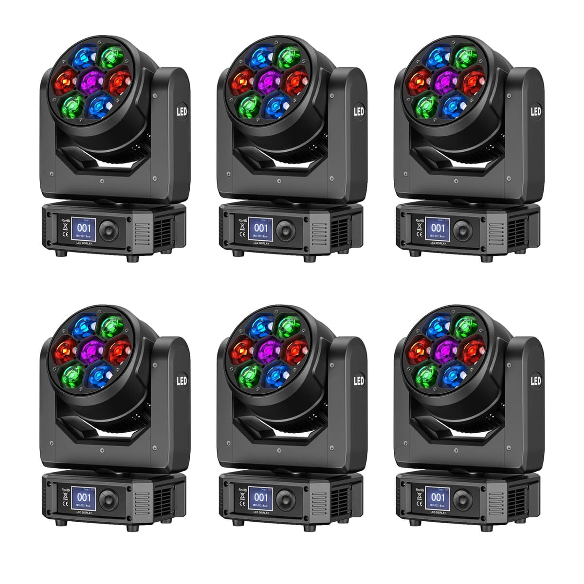 HOLDLAMP 6PCS Moving Head DJ Lights Mini 7 x 50W RGBW - Efecto Beam & Wash para DJ y Eventos 2356X6