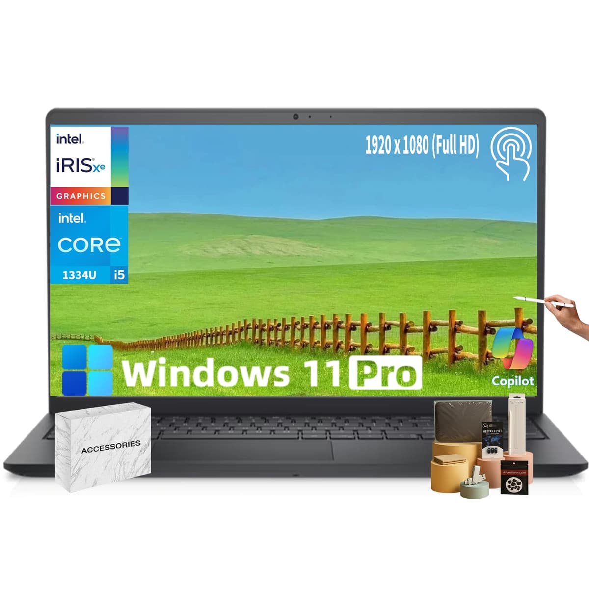 Dell Inspiron 3530 Laptop táctil para negocios, 15.6" FHD, Intel 13ª Gen i5-1334U, Intel UHD Graphics, teclado numérico, Copilot AI PC, WiFi 6, Windows 11 Pro, con accesorios (16GB RAM, 512GB SSD) i3530-5623BLK-PUS