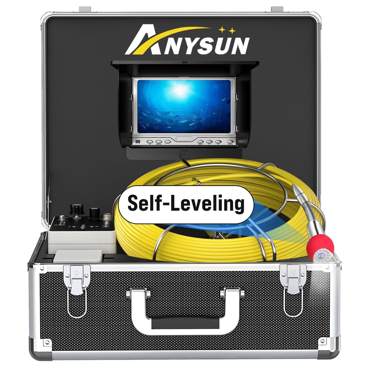 Anysun Cámara de Inspección de Cañerías Autonivelante 100FT con pantalla 7" DVR y 12 LED ajustables 7D1-ZPH-30M