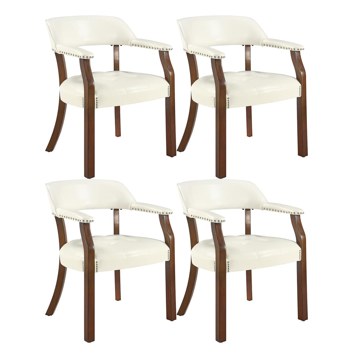 LEEMTORIG Juego de 4 Sillas de Comedor con Brazos, Respaldo de Apoyo, Patas Nogal Cereza & PU Marfil NX173C LEENX173C04