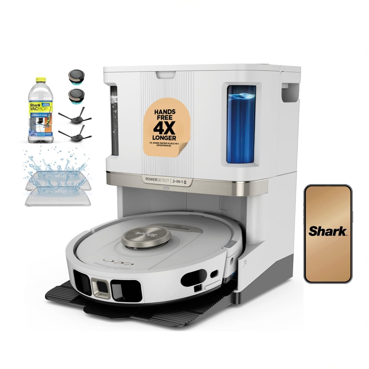 Shark PowerDetect NeverTouch Pro Robot Vacuum & Mop Combo, Self-Emptying y Self-Refill, Blanco AV2800ZE