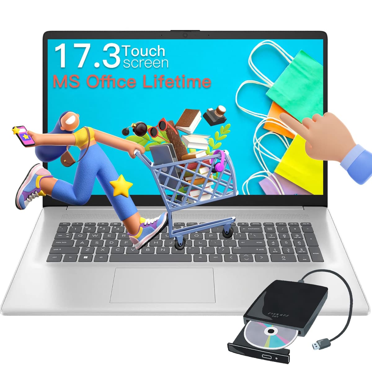 Laptop empresarial HP de 17 pulgadas con pantalla táctil - Pantalla de 17.3", MS Office de por vida, Unidad lectora/grabadora CD/DVD, AMD Ryzen 5 7530U (rinde como i7-1165G7, hasta 4.5 GHz), 32 GB RAM, 1 TB SSD, Windows 11 Pro, teclado numérico