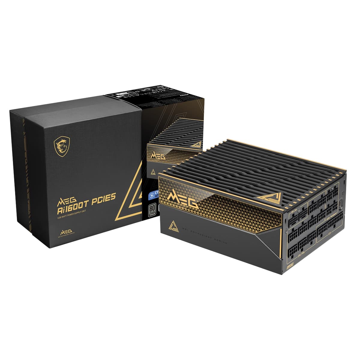 MSI MEG Ai1600T PCIE5, Fuente de Poder Gaming Totalmente Modular 1600W, 80+ Titanio, Cables Dual 12V-2x6, Condensador de Grado Servidor, Compatible con ATX 3.1 y PCIe 5.1, Baja Sonoridad, Cables Trenzados, 12 Años de Garantía