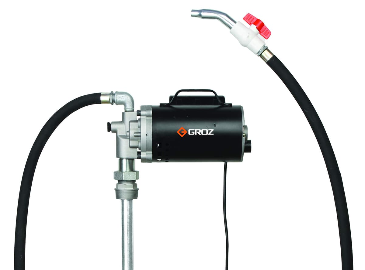 Bomba eléctrica GROZ Heavy Duty 115V 8 GPM para tambos de 55 galones, kit completo (45555)