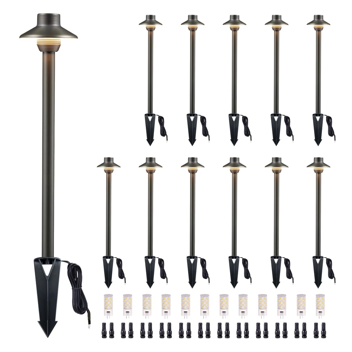 Gardenreet Lámparas de camino de latón macizo, 3 temperaturas de color, 12V cableado, G4 (Paquete 12)