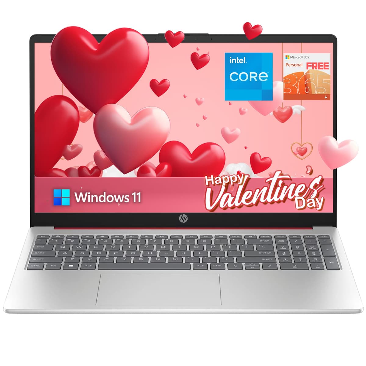 hp laptop de 15.6" antirreflejo HD, procesador Intel de cuatro núcleos, 16GB RAM, 128GB SSD + 128GB almacenamiento USB JVQ, Office 365 1 año, hasta 11 h de batería, Windows 11 S, rojo escarlata