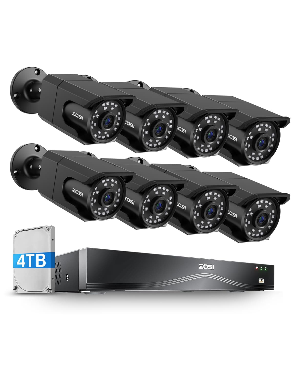 ZOSI Sistema de Cámaras de Seguridad PoE 4K 16CH, 8 x Cámaras PoE IP 8MP para Exterior e Interior con Detección Humana, Visión Nocturna IR 100 ft, Resistente al Clima IP66, NVR 4K 16CH H.265+ con HDD de 4TB para Grabación de Audio 24/7 168B4-1058B8-US