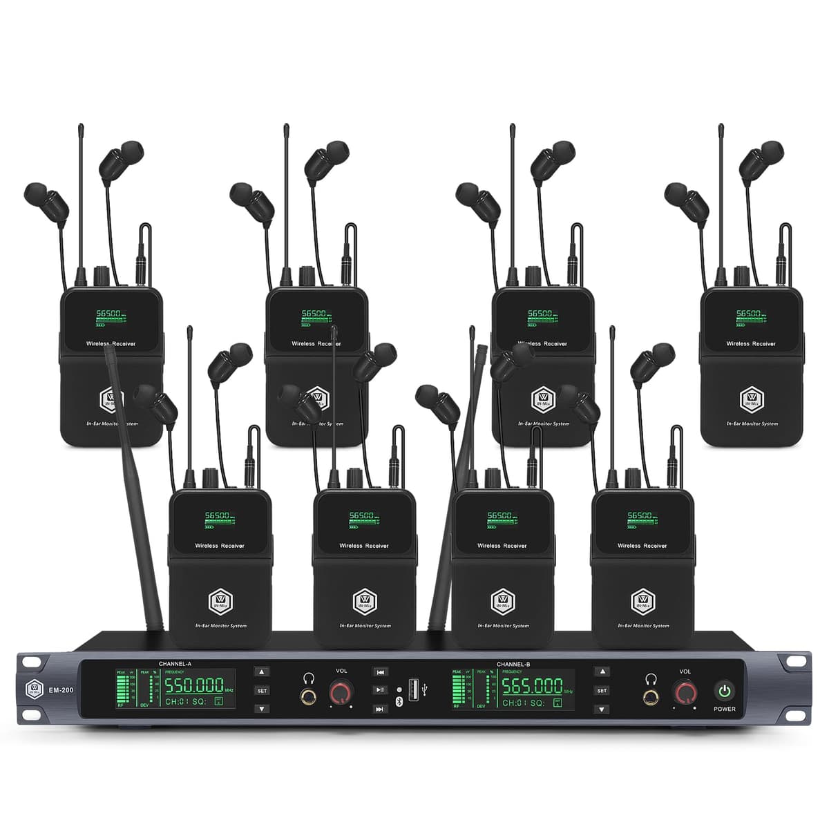 W IN-MIX EM200 UHF Wireless In-Ear Monitor System - 2 Channel, 8 Bodypacks Mono IEM para músicos EM200 8B