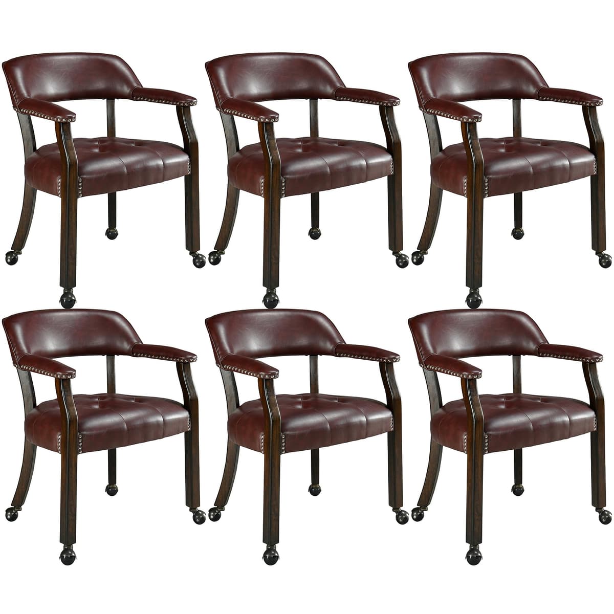 LEEMTORIG Set x6 Sillas de Comedor Grandes con Ruedas y Brazos, PU Wine Red, XXY-1910-WR LEEXXY-1910-WR06