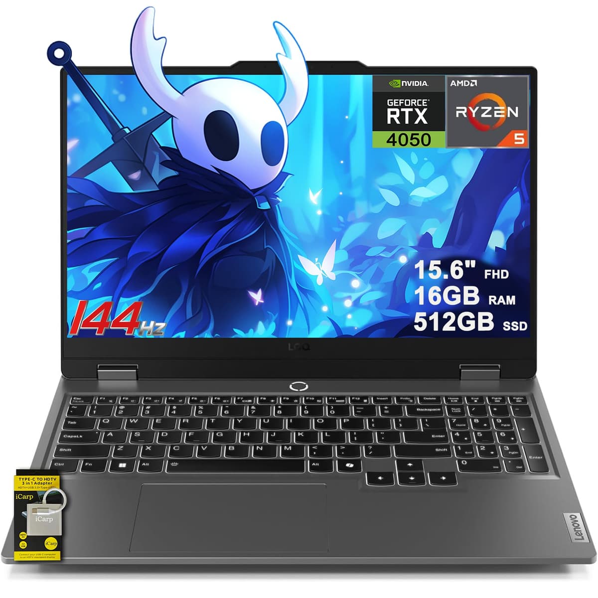Lenovo LOQ Laptop Gamer 15.6" FHD IPS 144Hz (100% sRGB G-SYNC) AMD Ryzen 5 7235HS de 4 núcleos 16GB RAM 512GB SSD GeForce RTX 4050 Retroiluminado Nahimic Cámara de Privacidad Carga Rápida Win11 con ICP Hub