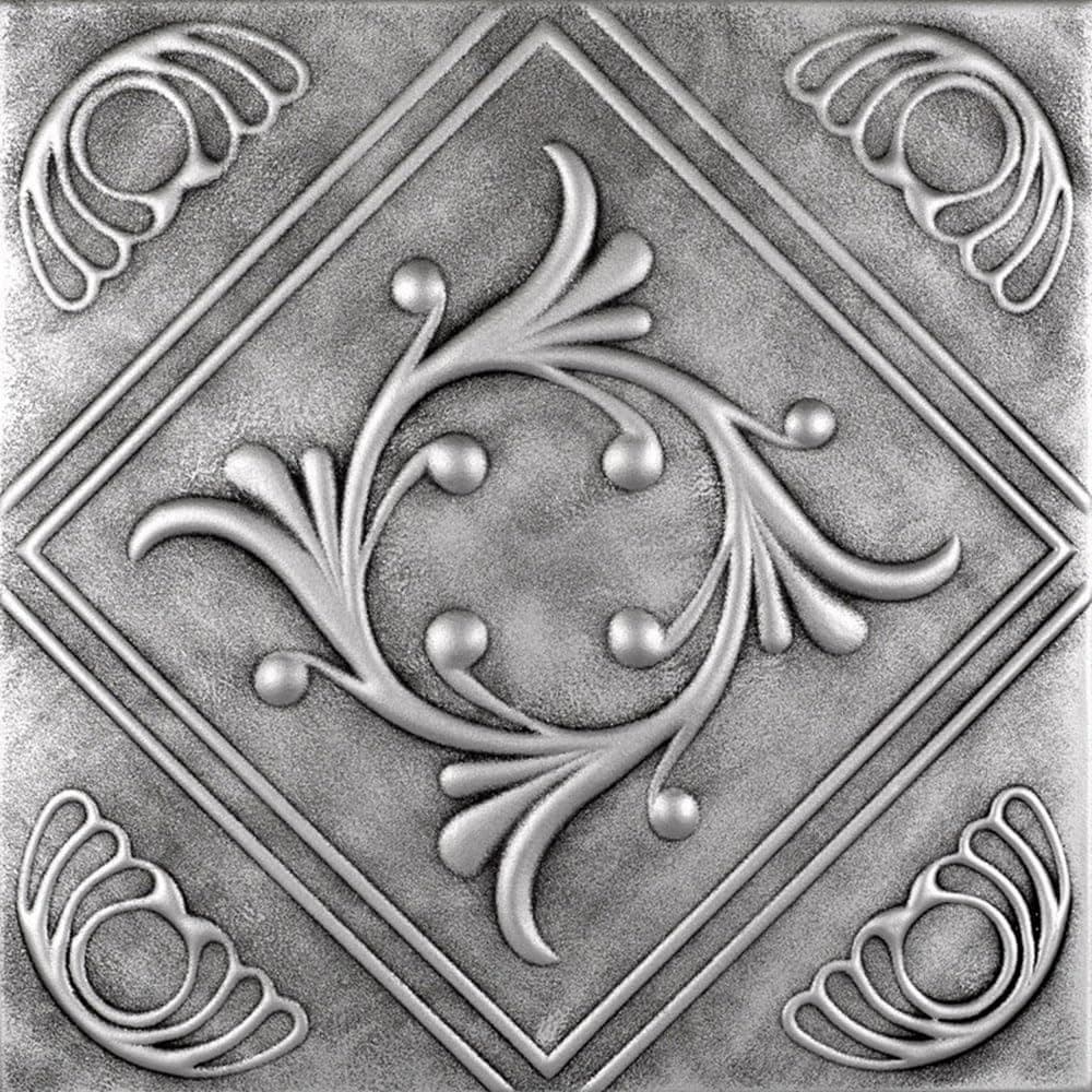 À LA MAISON CEILINGS R02 Diamond Wreath Foam Glue-up Ceiling Tile, Pack de 144, Antique Silver r02as-144