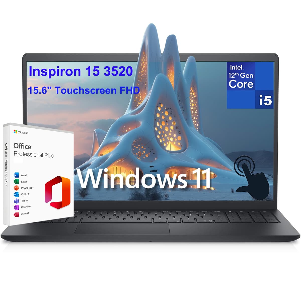 Dell Inspiron 15 3520 3000 Laptop táctil de 15.6" FHD, Intel 12ª Gen i5-1235U de 10 núcleos (mejor que i7-1195G7), 32GB RAM DDR4, 1TB SSD PCIe, WiFi, Windows 11 S, licencia anual de Microsoft Office I3520
