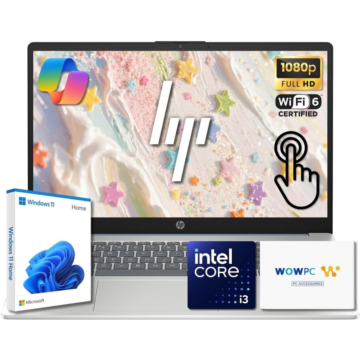 HP Pavilion 15,6" FHD con pantalla táctil | Intel Core i3 | 16 GB DDR4 | 512 GB SSD PCIe | Windows 11 con mejoras de IA | Teclado numérico | Wi-Fi 6 y cámara HD | Puerto USB WOWPC | Hasta 10 h de batería para trabajo y estudio
