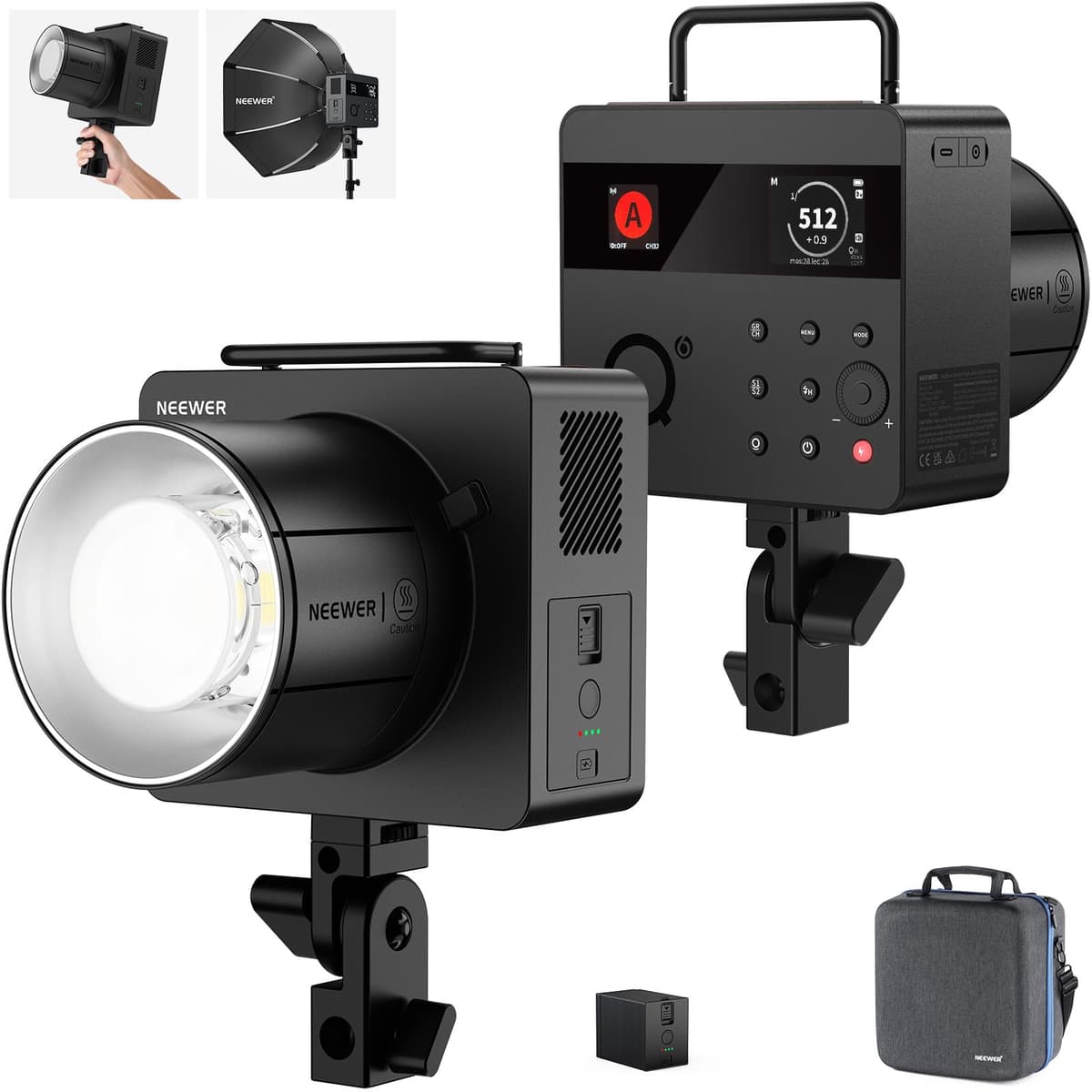 NEEWER Q6 600Ws Flash de Estudio Exterior 2.4G TTL con Control por App, 1/1 a 1/512, HSS 1/8000, Batería 3000mAh, Luz Estroboscópica para Fotografía, Lámpara de Modelado LED Bicolor 30W / Flash de Potencia Completa 400 / Reciclado 0.01-0.9s 10105857