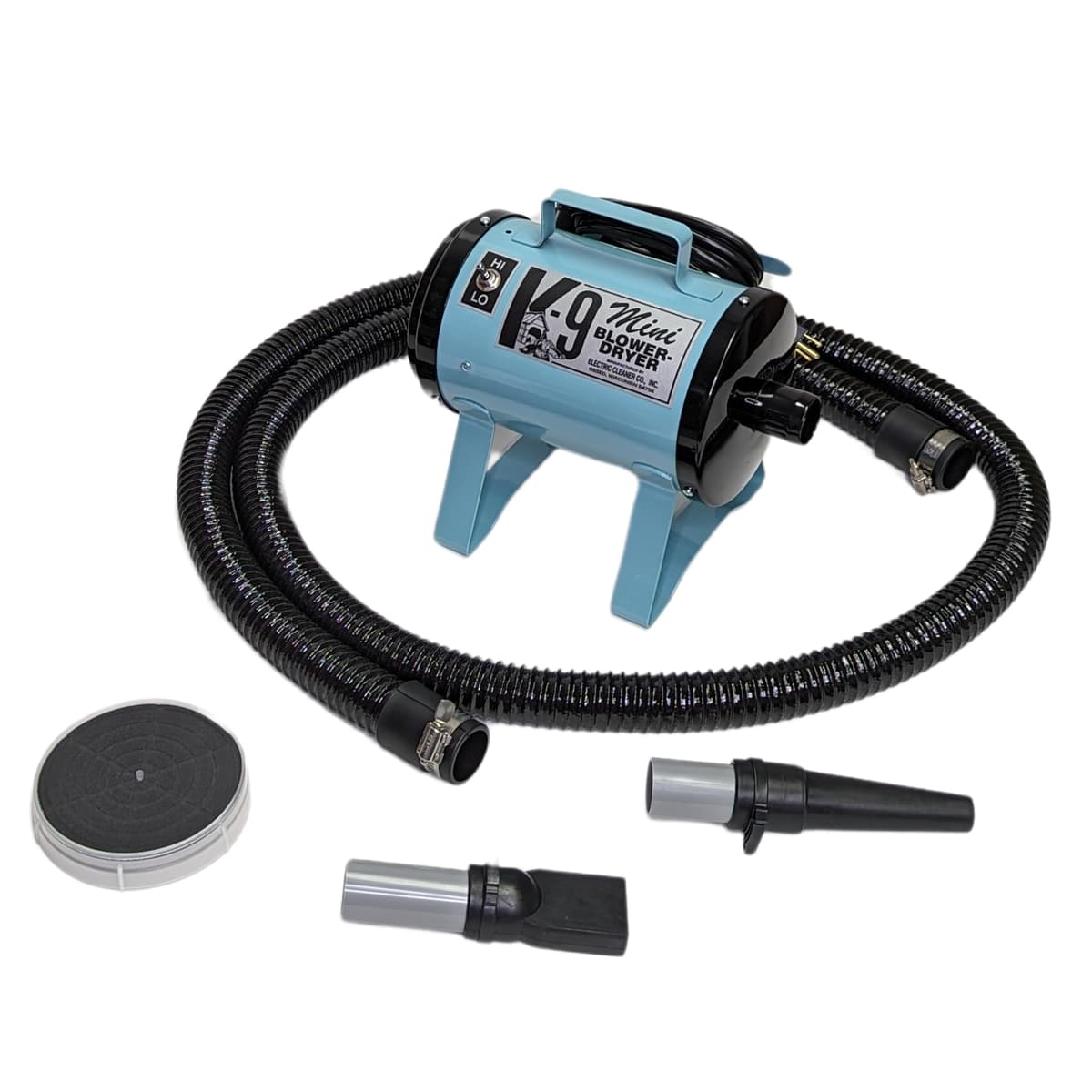 Electric Cleaner Company Secador de Perros ECC Mini K-9 de Alta Velocidad - Secador de Mascotas Portátil con 2 Velocidades, Manguera de 10' y Accesorios, ECC Azul