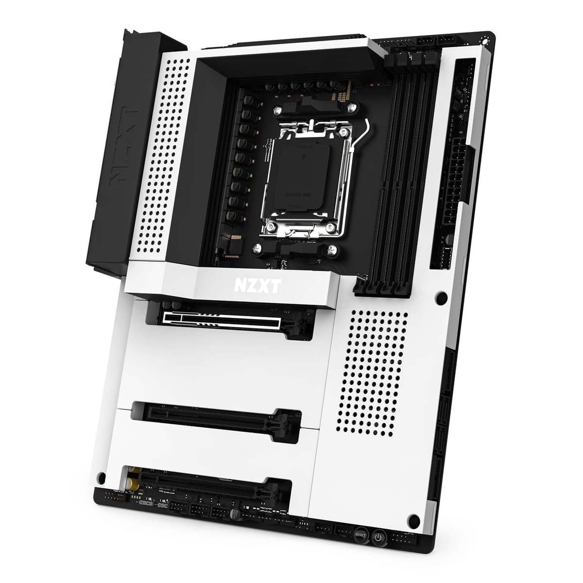 NZXT N7 B650E - Chipset AMD B650 - Compatible con CPUs AMD Ryzen 9000, 8000 y 7000 (Socket AM5) - Placa madre ATX para gaming - Shield I/O trasero integrado - DDR5 - Wi-Fi 6E - Blanco N7-B65XT-W1