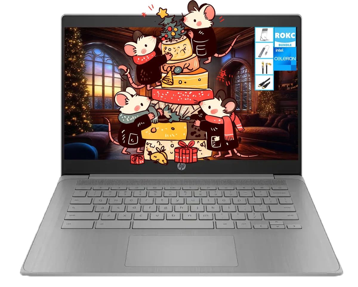 Chromebook HP 14" Pantalla HD | 4GB RAM | 64GB eMMC + Memoria USB 64GB | Intel Celeron 2 núcleos | Webcam | Ultra ligera | Diseño resistente | Larga duración de batería | Chrome OS | Antivirus incorporado | Paquete RK 14a-ne1013dx
