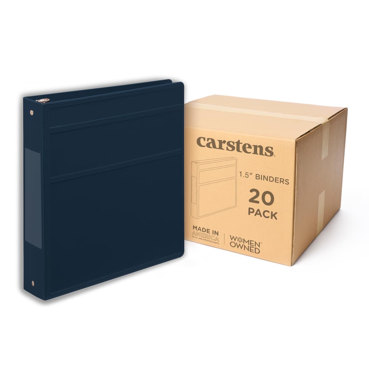 Carstens 1.5-Inch Heavy Duty 3-Ring Binder - Side Opening, Navy Blue, 1.5" rings, resistente, sin bolsillos, hecho en USA (2024-3R) 2024-3RCS
