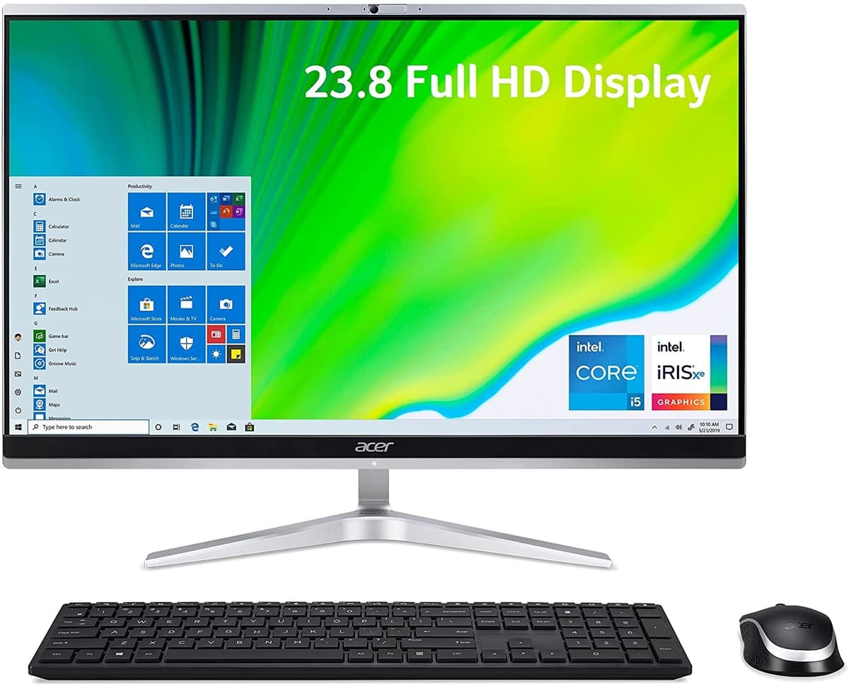 acer Aspire C24-1651-UR16 AIO Escritorio | Pantalla IPS Full HD de 23.8" | Intel Core i5-1135G7 de 11ª generación | Gráficos Intel Iris Xe | 8GB DDR4 | SSD NVMe M.2 de 512GB | Intel Wi-Fi 6 | Windows 10 Home DQ.BGTAA.001