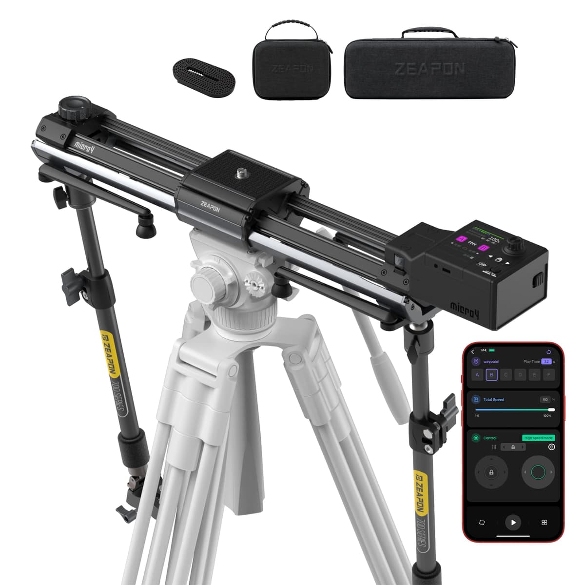 Zeapon Micro4 E700 Deslizador Motorizado Doble de Distancia para Cámara, Motor de Alta Velocidad y Bajo Ruido 10-26 lb de Carga, Deslizador Compacto de 30''/77 cm con Estuche, Pantalla LCD, Control por App, Diseño de Amortiguación Suave SD-M4-X0-JP