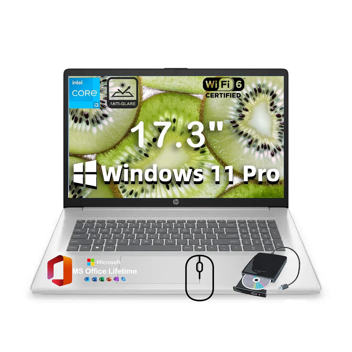 HP 2025 Laptop para Negocios y Estudiantes, pantalla antirreflejo HD+ de 17.3", con Office de por vida y unidad DVD externa, Intel (8 núcleos) i3 - N305, Windows 11 Pro, Wi-Fi 6, Copilot AI, 32 GB RAM, 1 TB SSD HP Laptop 17