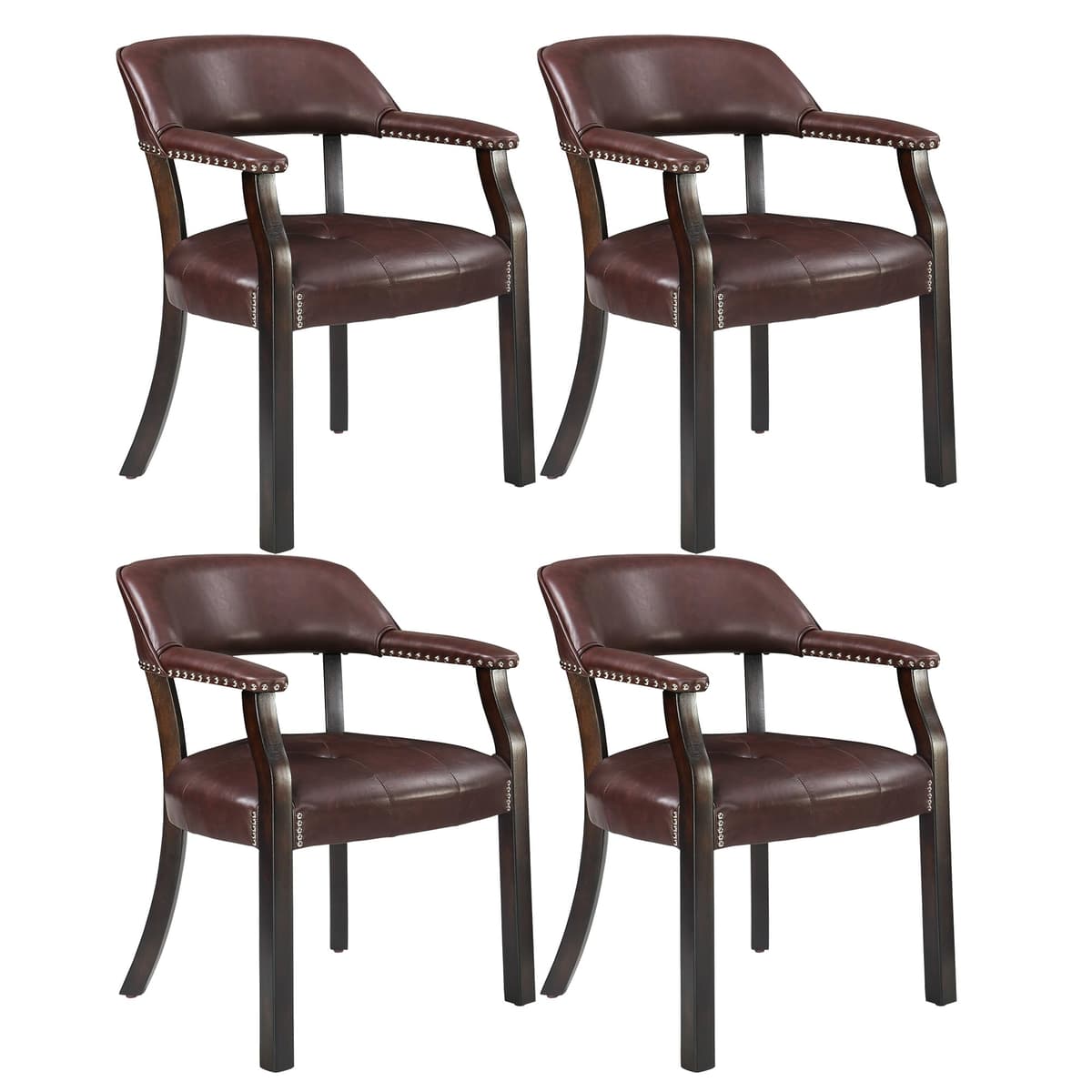 MODERION Juego de 4 Sillas de Comedor Tapizadas con Brazos, PU, Patas Marrón, Wine Red NX173-318WR CY-NX173-318WR