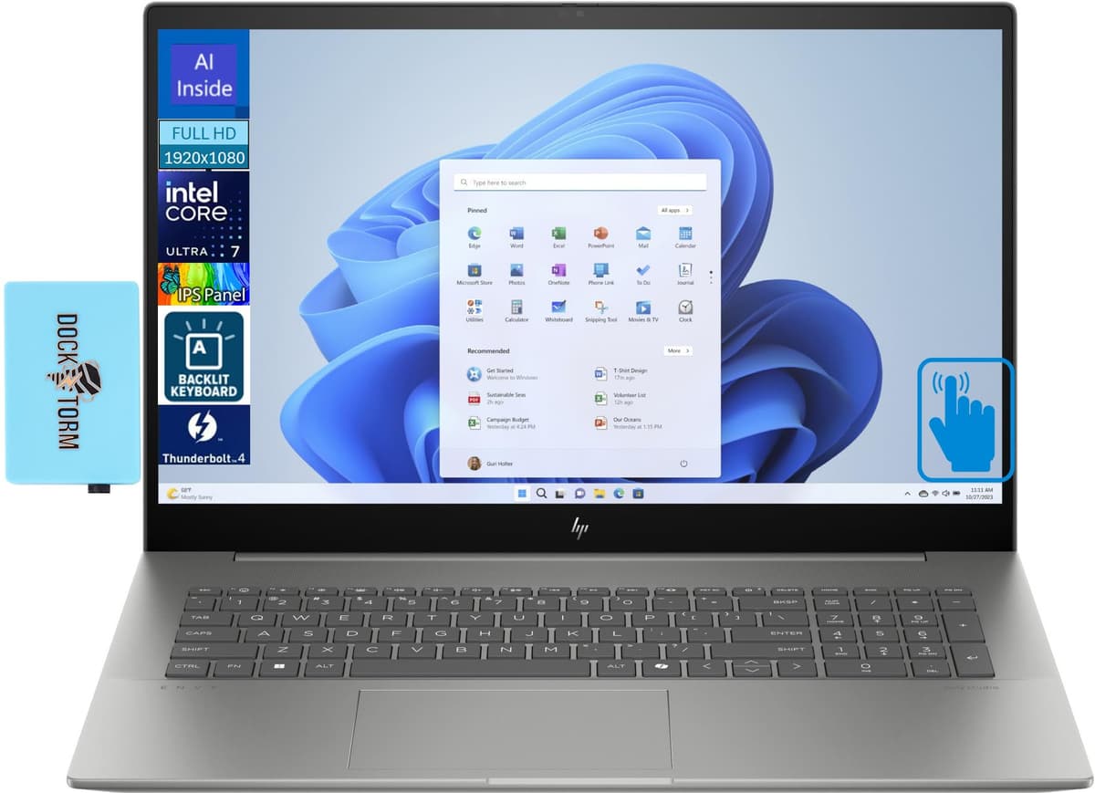 HP Envy 17t 17.3" Touchscreen FHD IPS Laptop (Intel Ultra 7-155H, 16GB, 1TB, Intel Arc, Backlit, 2x Thunderbolt 4) Bundle con DKZ Hub 8L755AV