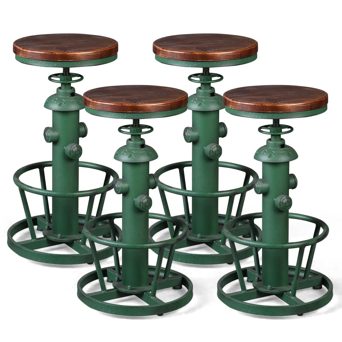 LOKKHAN Taburete estilo industrial steampunk ajustable con base tipo hidrante y asiento de madera (Aged Green) Lkhn-ibs-fh4