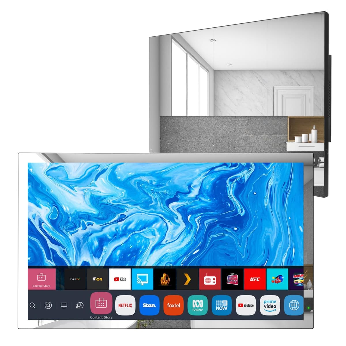 Soulaca Espejo TV Inteligente para Baño 23.8” (24”) Resistente al Agua, webOS Smart TV con Alexa Integrada, Wi-Fi, Bluetooth, Sintonizador ATSC, para Cocina y Spa Resort WEB238OSS