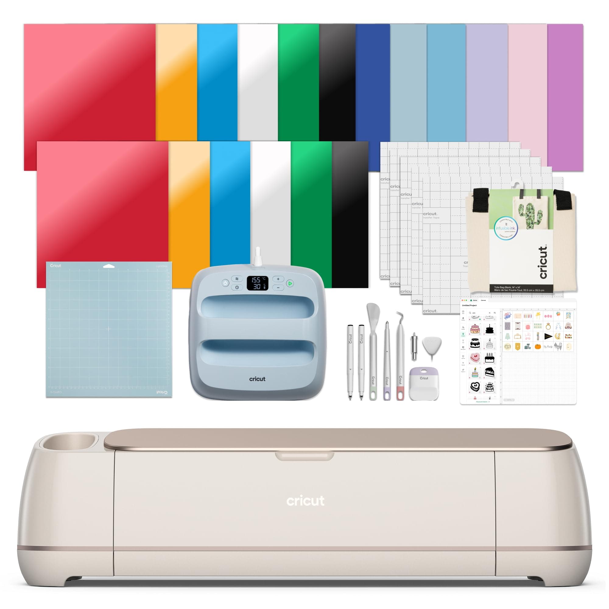 Cricut Maker 4 - Smart Cutting Machine (Seashell) | Engagement Plus Bundle con EasyPress 3 (9x9) 8002748