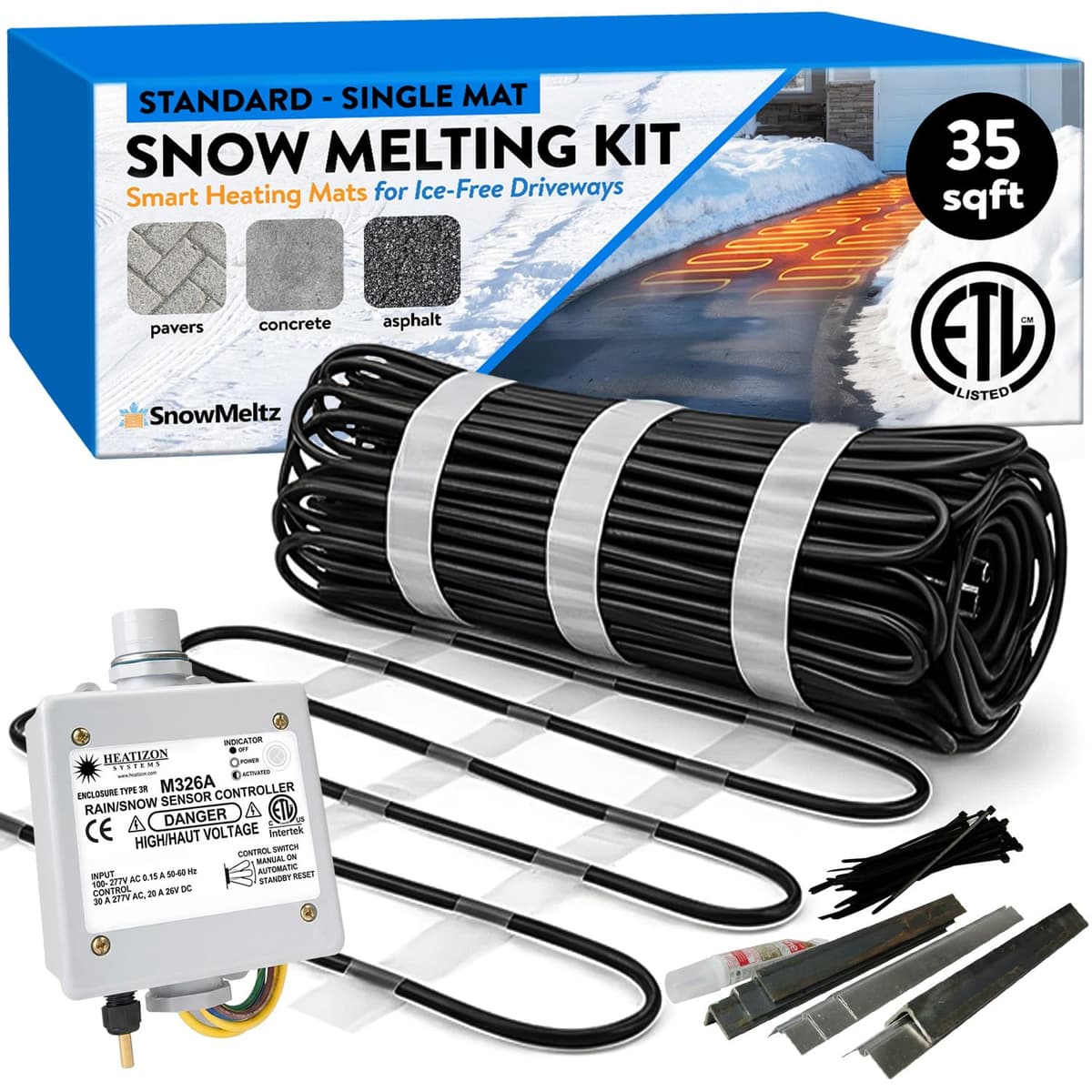 SNOWMELTZ Sistema calefactor para entrada 35 sqft 240V 37 W/sqft - Alfombra anti-nieve con sensor de humedad y temperatura SM-50W277-37W240-35